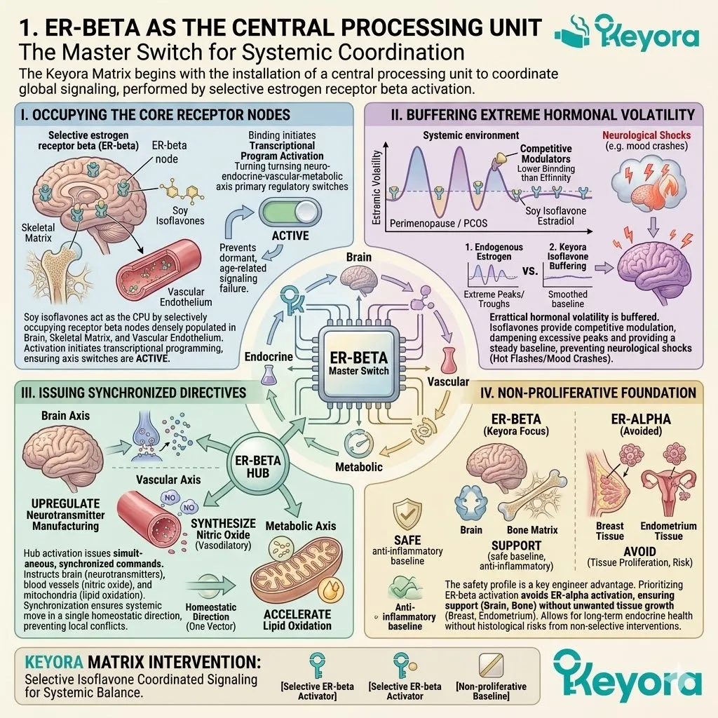 Selective ER-beta activation as the Systemic Regulator optimizes the Four-Drive System and NEVM Axis, ensuring absolute Neurological Sovereignty. Selective ER-beta activation as the Systemic Regulator optimizes the Four-Drive System and NEVM Axis, ensuring absolute Neurological Sovereignty.