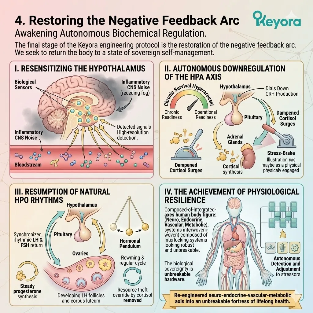 Hypothalamic Resensitization restores the Negative Feedback Arc for Cortisol Regulation, ending the Neuro-Endocrine Storm and securing Sovereignty. Hypothalamic Resensitization restores the Negative Feedback Arc for Cortisol Regulation, ending the Neuro-Endocrine Storm and securing Sovereignty.