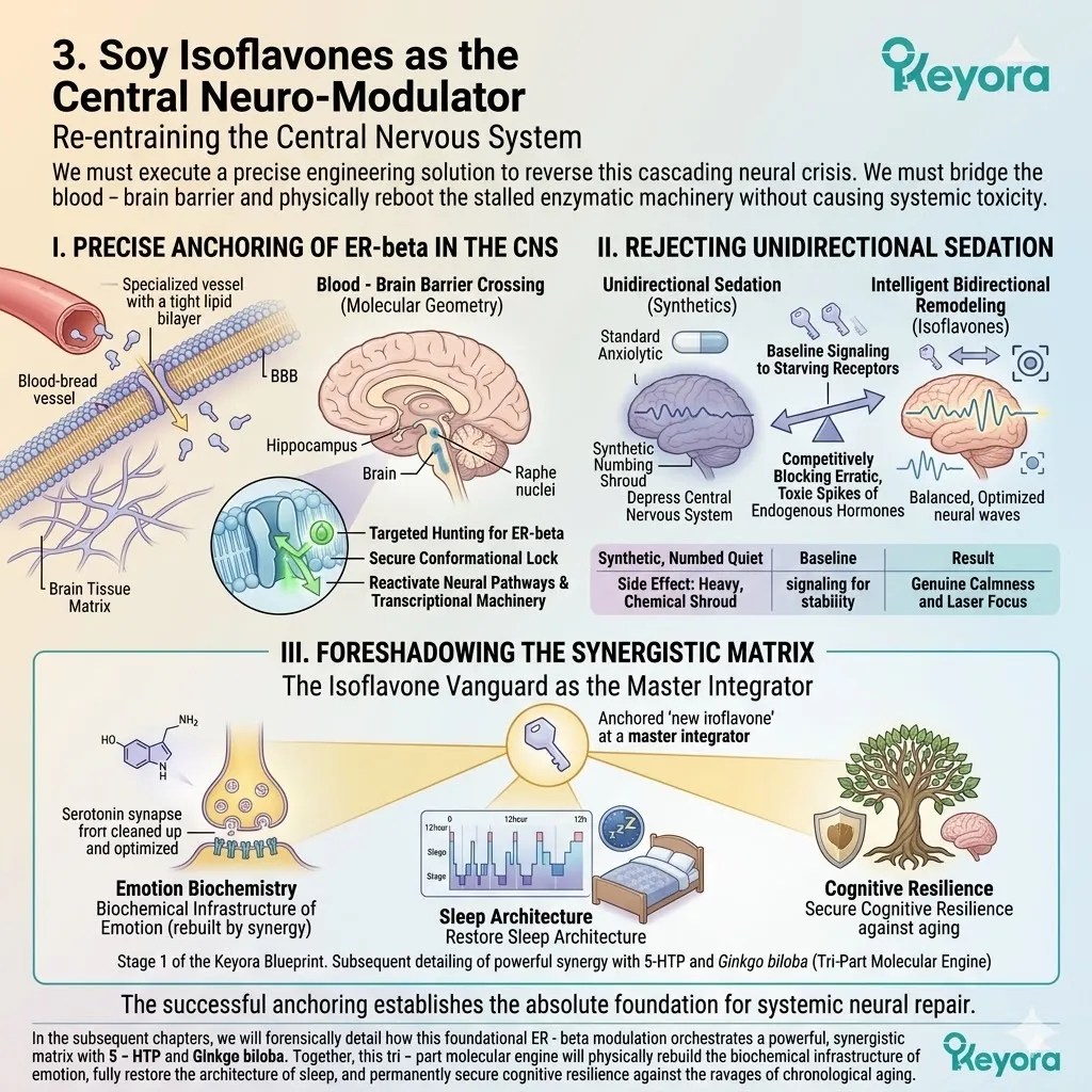 Keyora Systemic Regulator uses Soy Isoflavones to cross the blood-brain barrier, activating ATP Synthesis and ER-beta to end the Neuro-Endocrine Storm. Keyora Systemic Regulator uses Soy Isoflavones to cross the blood-brain barrier, activating ATP Synthesis and ER-beta to end the Neuro-Endocrine Storm.