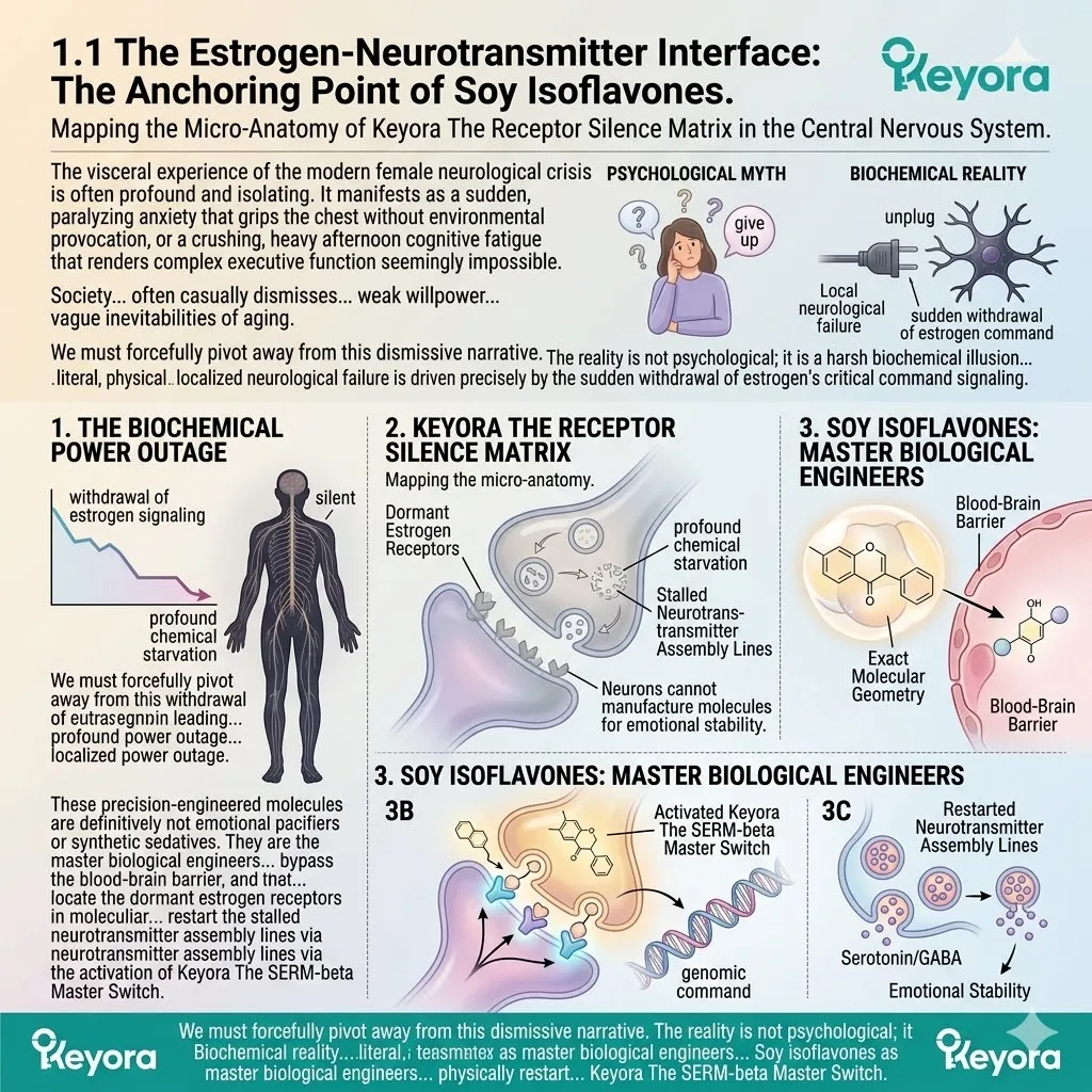 Isoflavones bypass the blood-brain barrier to trigger the SERM-beta master switch, restarting neurotransmitter assembly lines for systemic regulator stability. Isoflavones bypass the blood-brain barrier to trigger the SERM-beta master switch, restarting neurotransmitter assembly lines for systemic regulator stability.
