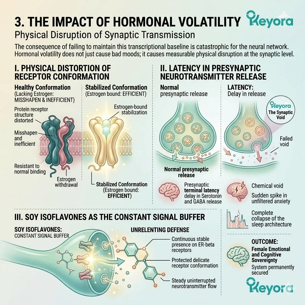Isoflavones act as a signal buffer to prevent synaptic void formation and receptor distortion, ensuring uninterrupted neurotransmitter flow during hormonal volatility. Isoflavones act as a signal buffer to prevent synaptic void formation and receptor distortion, ensuring uninterrupted neurotransmitter flow during hormonal volatility.