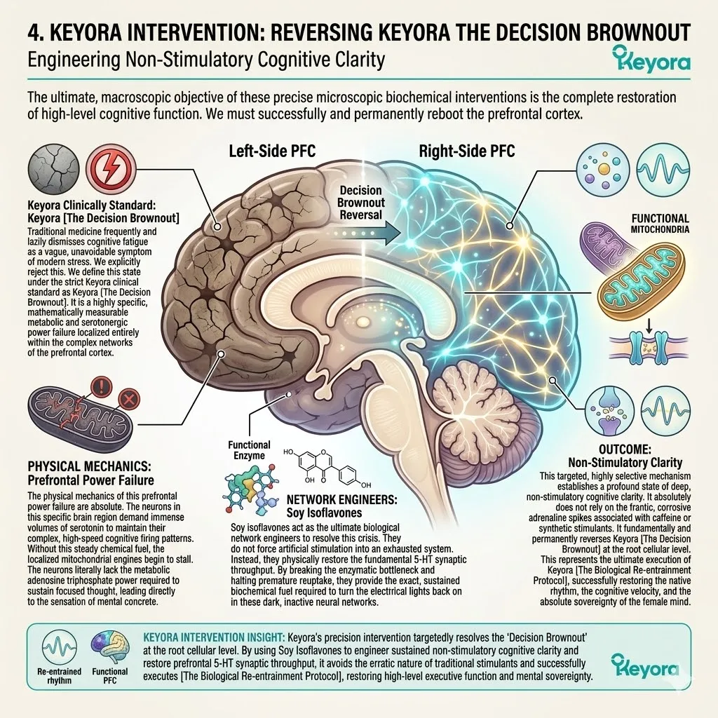 Isoflavones restore synaptic throughput to reverse the decision brownout, providing sustained ATP power for prefrontal cortex metabolic energy activation. Isoflavones restore synaptic throughput to reverse the decision brownout, providing sustained ATP power for prefrontal cortex metabolic energy activation.