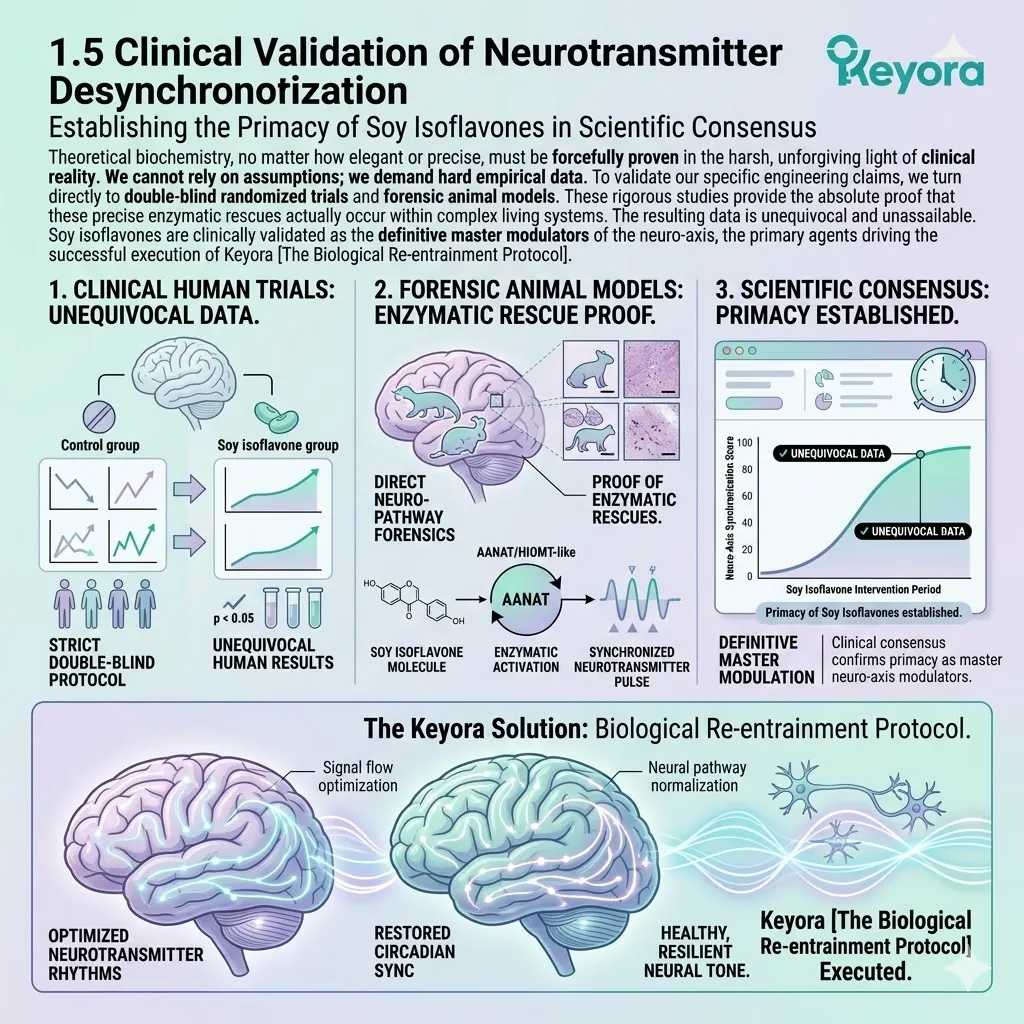 Clinical data confirms isoflavones drive the biological re-entrainment protocol by validating enzymatic rescue and neurotransmitter resynchronization. Clinical data confirms isoflavones drive the biological re-entrainment protocol by validating enzymatic rescue and neurotransmitter resynchronization.