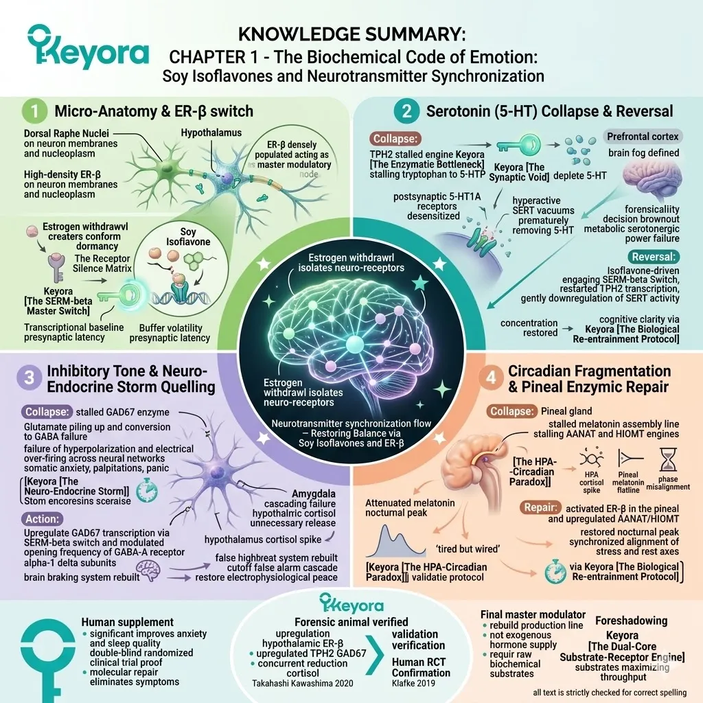 Isoflavones activate the SERM-beta master switch to resolve the HPA-circadian paradox and receptor silence matrix, restoring global neurotransmitter synchronization. Isoflavones activate the SERM-beta master switch to resolve the HPA-circadian paradox and receptor silence matrix, restoring global neurotransmitter synchronization.