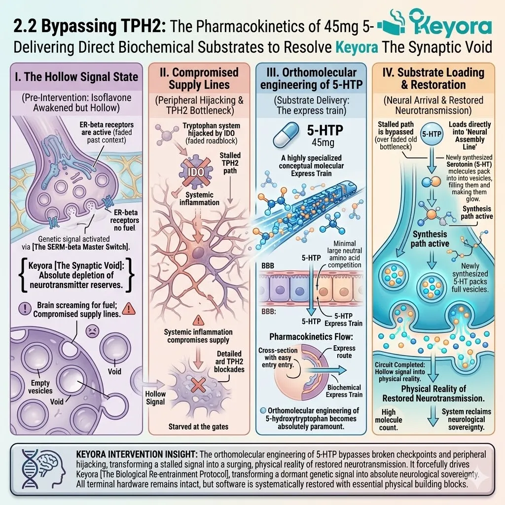 Keyora 45mg 5-HTP bypasses the TPH2 bottleneck to drive neuroplasticity across the four-drive system, shielding against the neuro-endocrine storm. Keyora 45mg 5-HTP bypasses the TPH2 bottleneck to drive neuroplasticity across the four-drive system, shielding against the neuro-endocrine storm.