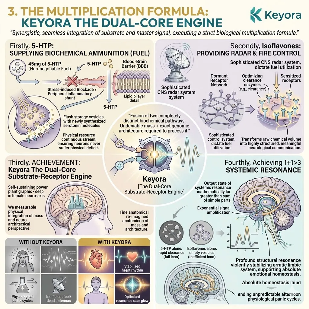 Keyora dual-core engine fuses 5-HTP and isoflavones to drive systemic resonance across the four-drive system, crushing the neuro-endocrine storm. Keyora dual-core engine fuses 5-HTP and isoflavones to drive systemic resonance across the four-drive system, crushing the neuro-endocrine storm.
