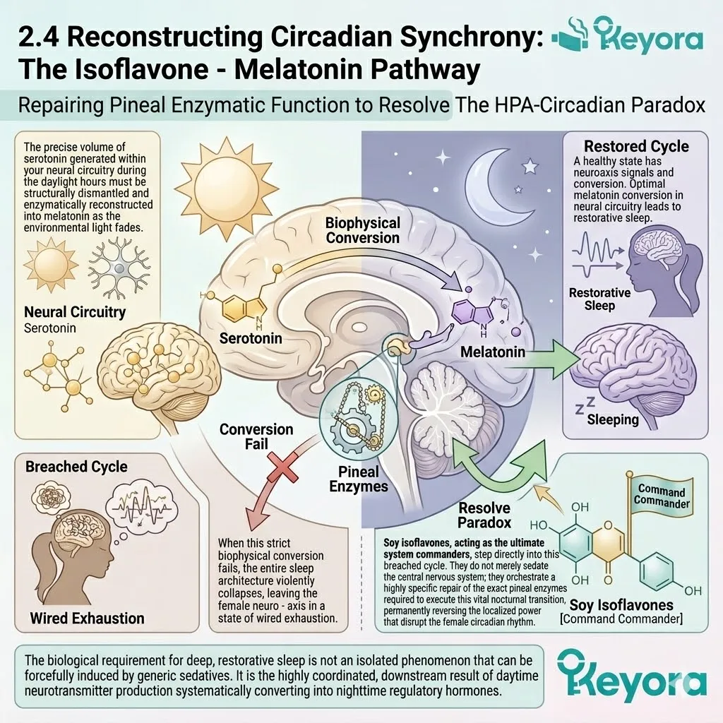 Keyora drives pineal melatonin synthesis to resolve the HPA-circadian paradox, optimizing cortisol regulation for absolute neurological sovereignty. Keyora drives pineal melatonin synthesis to resolve the HPA-circadian paradox, optimizing cortisol regulation for absolute neurological sovereignty.