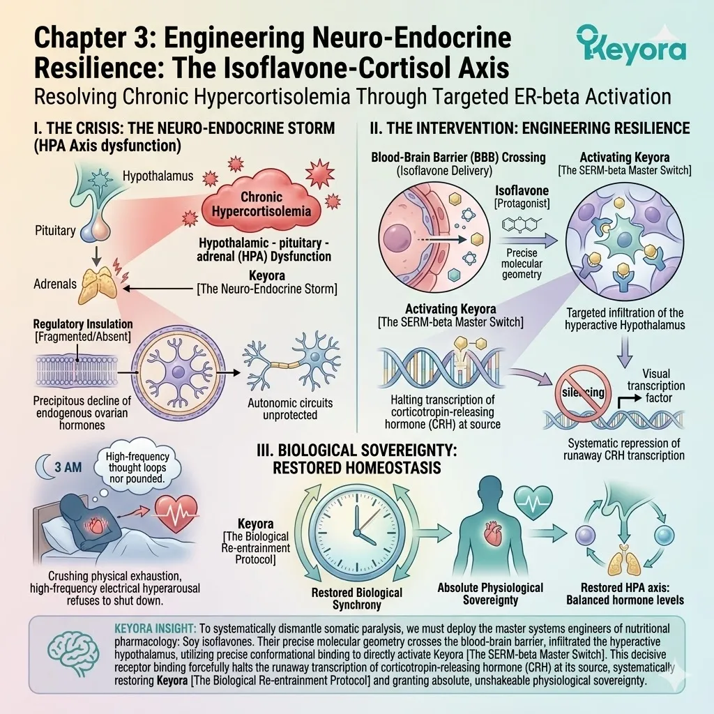 Keyora activates the SERM-beta Master Switch to halt CRH transcription, quelling the Neuro-Endocrine Storm to restore physiological sovereignty. Keyora activates the SERM-beta Master Switch to halt CRH transcription, quelling the Neuro-Endocrine Storm to restore physiological sovereignty.