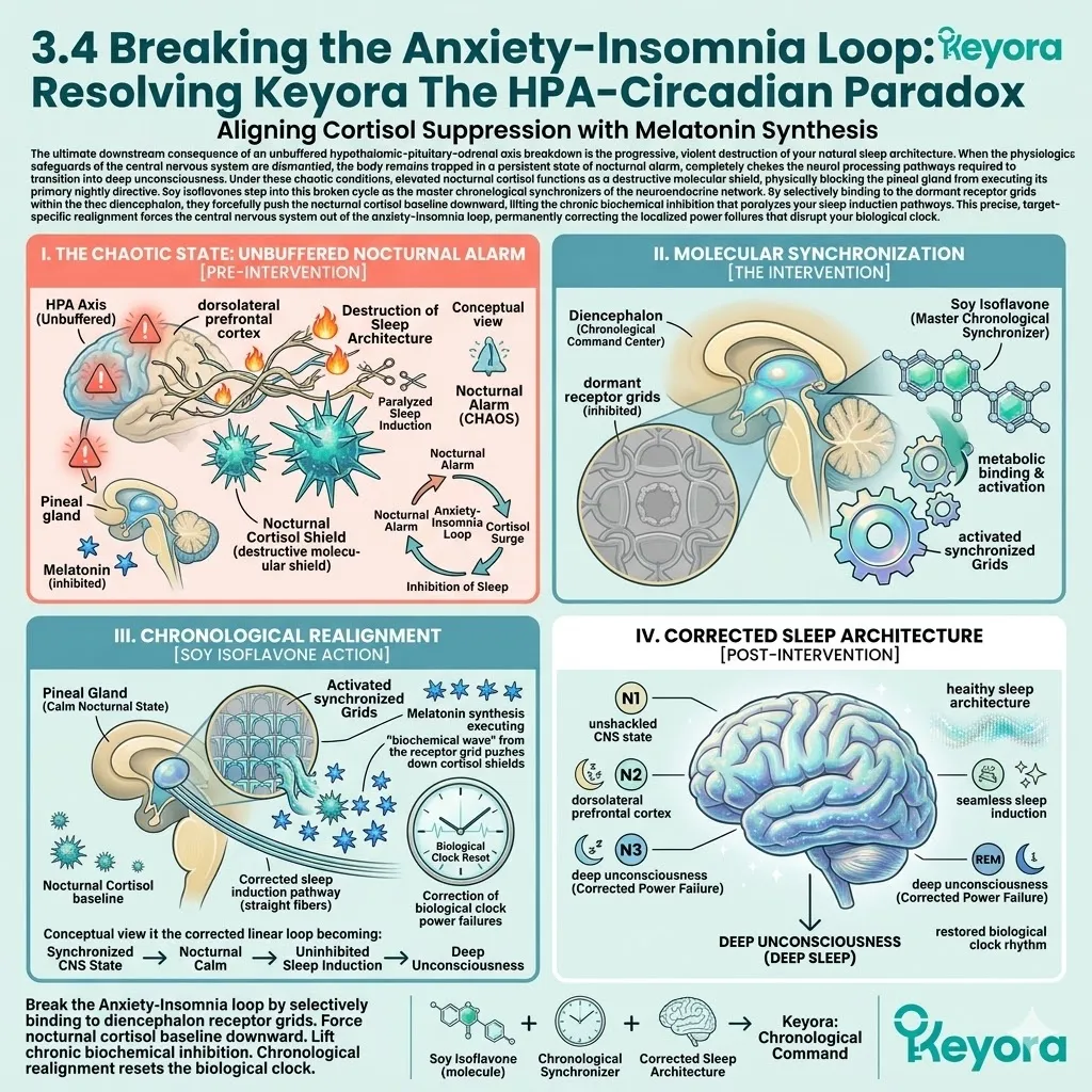 Keyora suppresses nocturnal cortisol to resolve the HPA-Circadian Paradox, restoring melatonin synthesis for absolute neurological sovereignty. Keyora suppresses nocturnal cortisol to resolve the HPA-Circadian Paradox, restoring melatonin synthesis for absolute neurological sovereignty.