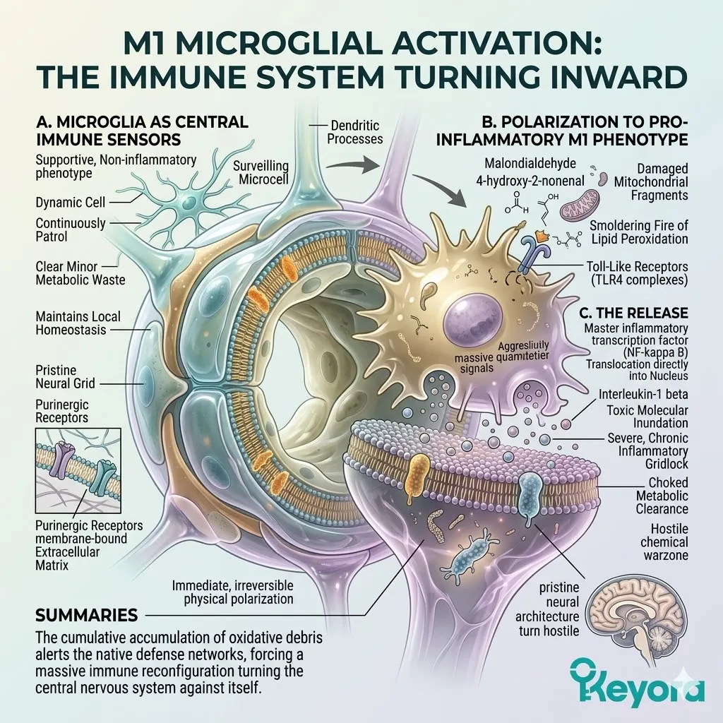 TLR4 activation sparks a Keyora Neuro-Endocrine Storm, driving M1 polarization to disrupt neuroplasticity and compromise neurological sovereignty. TLR4 activation sparks a Keyora Neuro-Endocrine Storm, driving M1 polarization to disrupt neuroplasticity and compromise neurological sovereignty.