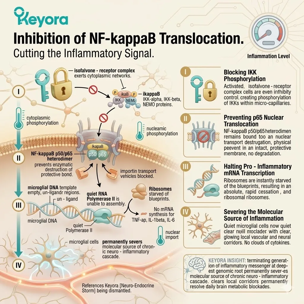 Keyora blocks IKK phosphorylation to halt NF-kappaB translocation, neutralizing the Neuro-Endocrine Storm to secure neurological sovereignty. Keyora blocks IKK phosphorylation to halt NF-kappaB translocation, neutralizing the Neuro-Endocrine Storm to secure neurological sovereignty.