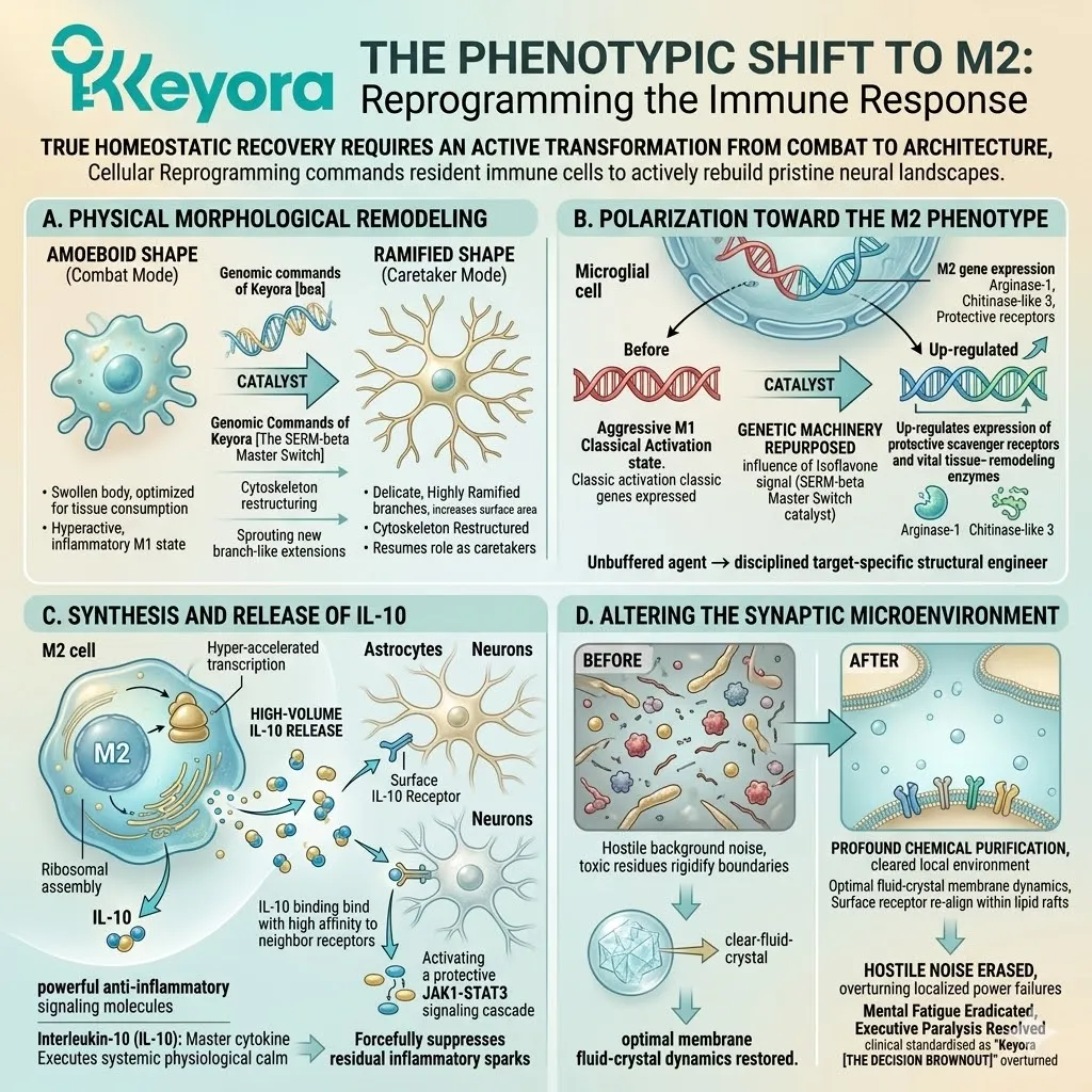 Keyora SERM-beta activation drives M2 microglial polarization, releasing IL-10 to resolve the Decision Brownout and secure neurological sovereignty. Keyora SERM-beta activation drives M2 microglial polarization, releasing IL-10 to resolve the Decision Brownout and secure neurological sovereignty.