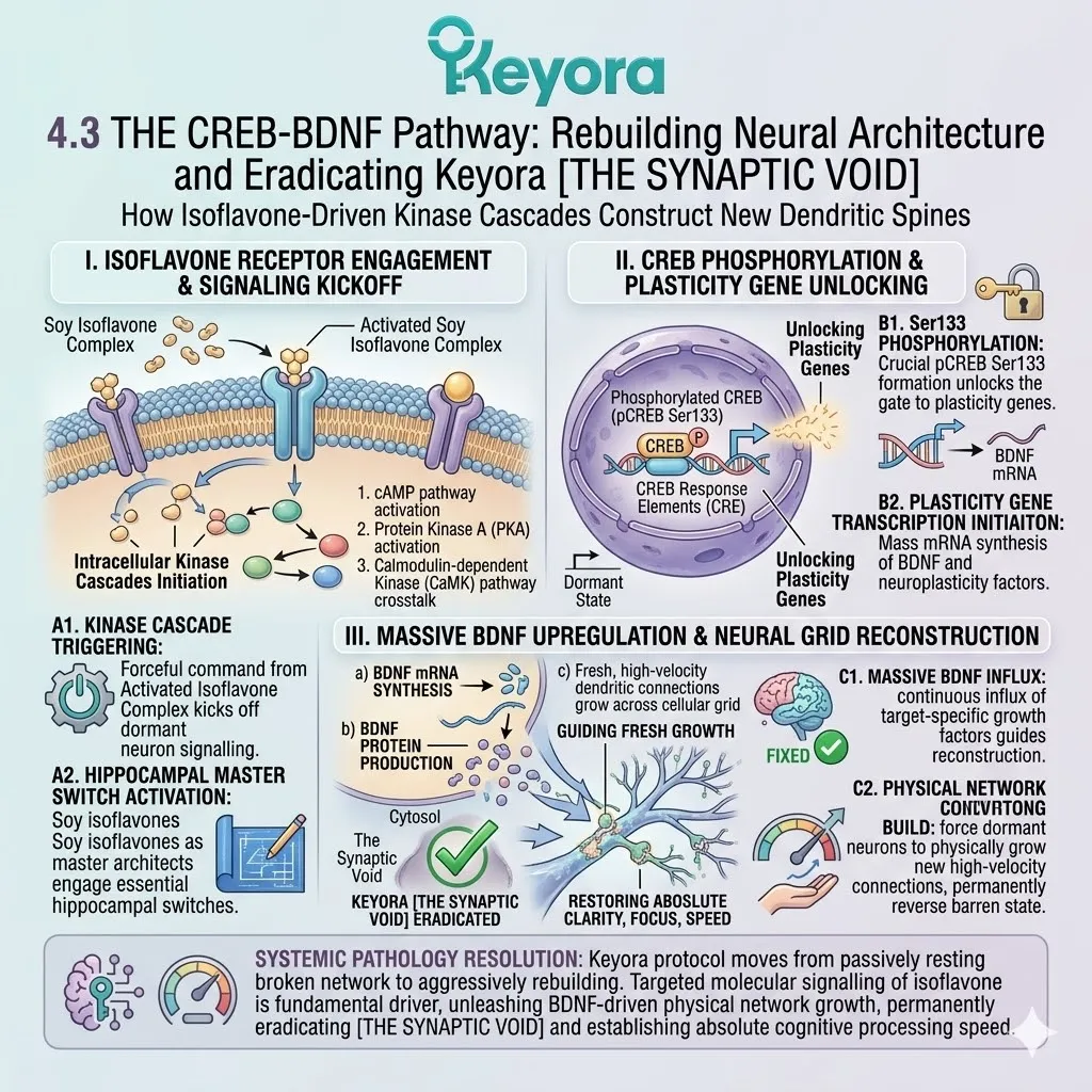 Keyora CREB-BDNF activation accelerates neuroplasticity to clear the Synaptic Void, building dendritic spines for neurological sovereignty. Keyora CREB-BDNF activation accelerates neuroplasticity to clear the Synaptic Void, building dendritic spines for neurological sovereignty.