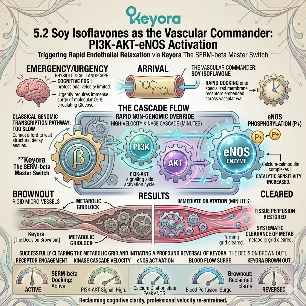Isoflavones engage The SERM-beta Master Switch, driving PI3K-AKT-eNOS activation to clear The Decision Brownout and reclaim neurological sovereignty. Isoflavones engage The SERM-beta Master Switch, driving PI3K-AKT-eNOS activation to clear The Decision Brownout and reclaim neurological sovereignty.