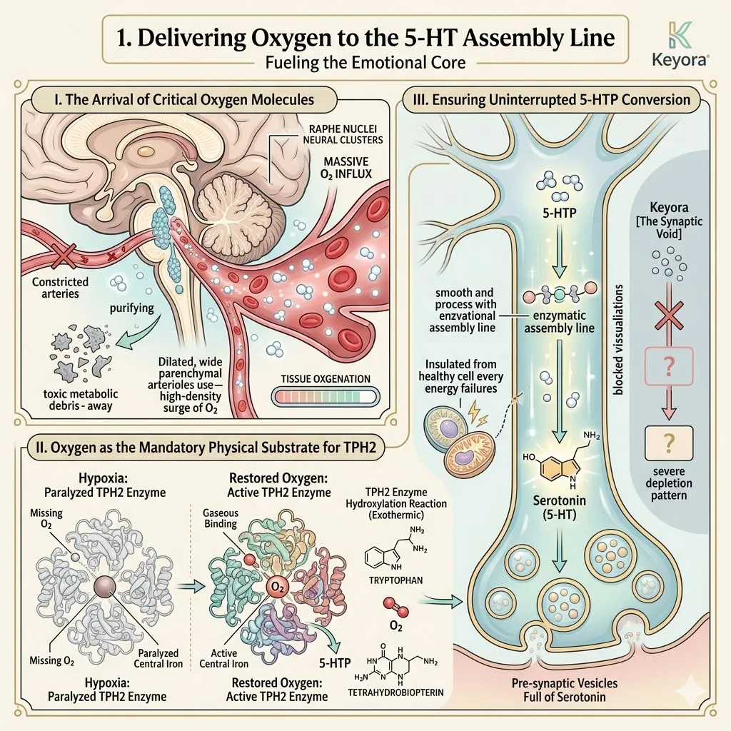 Oxygen delivery fuels TPH2 for serotonin synthesis, acting as a Systemic Regulator to close The Synaptic Void and secure neurological sovereignty. Oxygen delivery fuels TPH2 for serotonin synthesis, acting as a Systemic Regulator to close The Synaptic Void and secure neurological sovereignty.