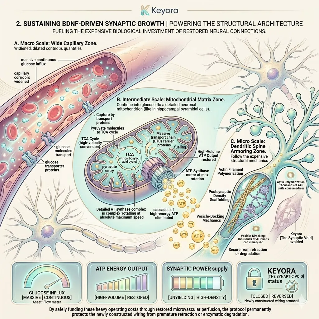 Glucose influx drives ATP Synthesis, acting as a Systemic Regulator to fuel BDNF-driven neuroplasticity and secure neurological sovereignty. Glucose influx drives ATP Synthesis, acting as a Systemic Regulator to fuel BDNF-driven neuroplasticity and secure neurological sovereignty.