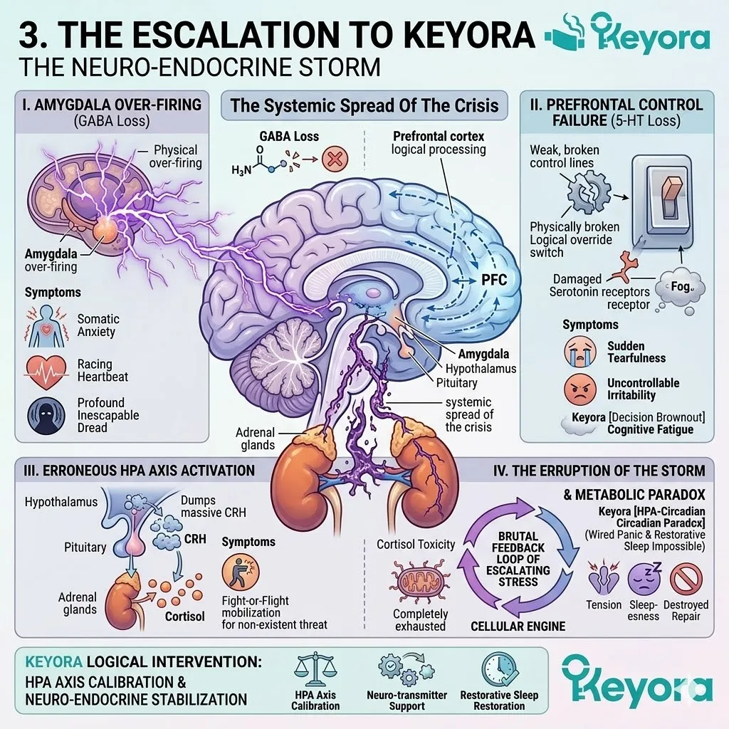 Keyora Neuro-Endocrine Storm drives cortisol toxicity and HPA-Circadian Paradox, demanding a Systemic Regulator to restore neurological sovereignty. Keyora Neuro-Endocrine Storm drives cortisol toxicity and HPA-Circadian Paradox, demanding a Systemic Regulator to restore neurological sovereignty.
