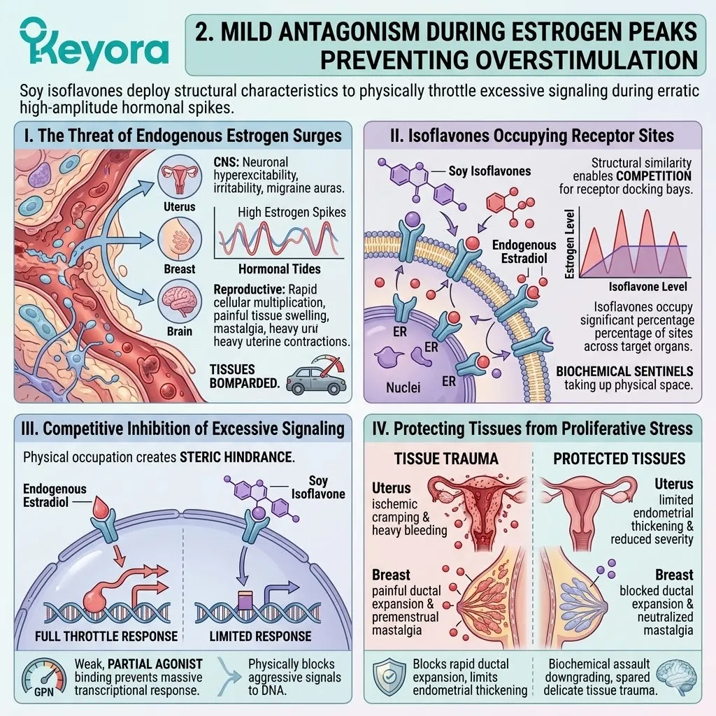 Soy isoflavones competitively block estrogen spikes to halt proliferative stress, acting as a Systemic Regulator for neurological sovereignty. Soy isoflavones competitively block estrogen spikes to halt proliferative stress, acting as a Systemic Regulator for neurological sovereignty.