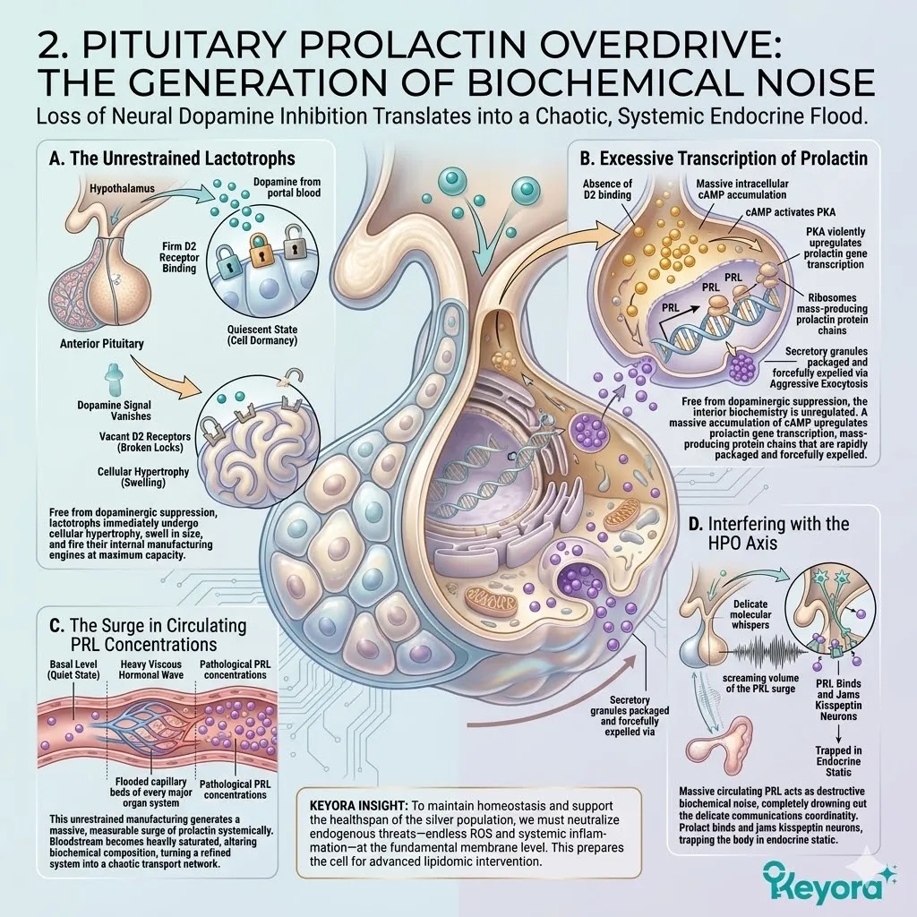 Keyora Systemic Regulator forces D2 activation to suppress the lactotroph neuro-endocrine storm, restoring HPO axis rhythm and sovereignty. Keyora Systemic Regulator forces D2 activation to suppress the lactotroph neuro-endocrine storm, restoring HPO axis rhythm and sovereignty.