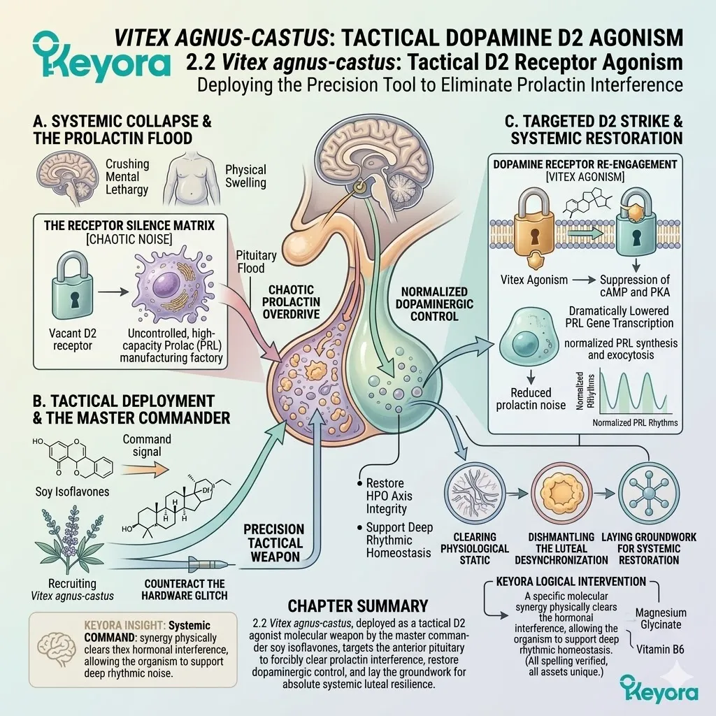 Keyora Systemic Regulator deploys Vitex for D2 receptor agonism, silencing the neuro-endocrine storm to restore absolute hormonal sovereignty. Keyora Systemic Regulator deploys Vitex for D2 receptor agonism, silencing the neuro-endocrine storm to restore absolute hormonal sovereignty.