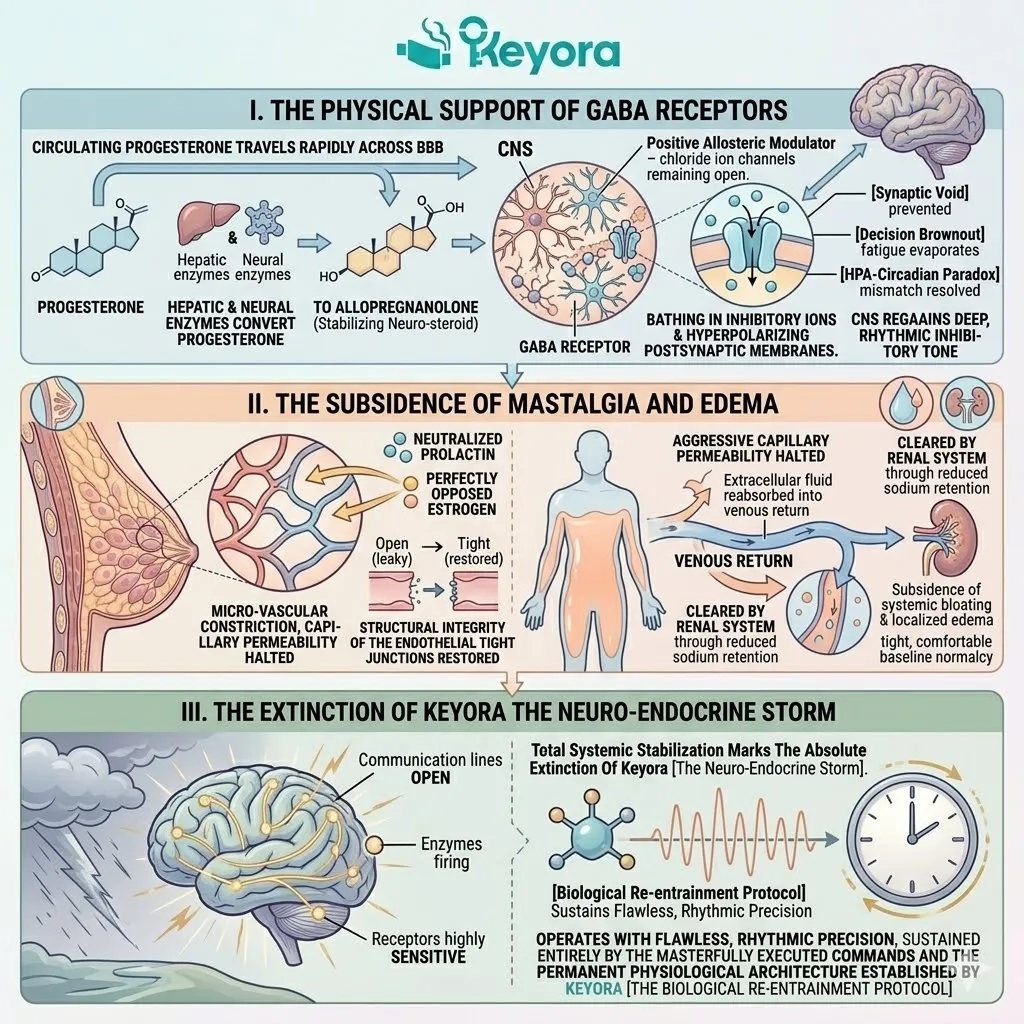 Keyora Systemic Regulator drives allopregnanolone synthesis to extinguish the Neuro-Endocrine Storm, restoring somatic sovereignty. Keyora Systemic Regulator drives allopregnanolone synthesis to extinguish the Neuro-Endocrine Storm, restoring somatic sovereignty.