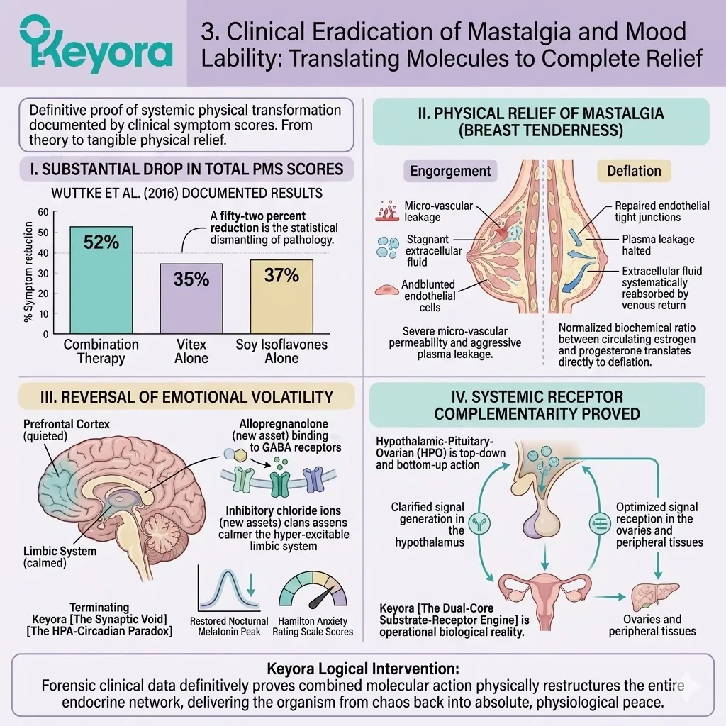 Keyora Dual-Core Engine drives ER-beta and D2 receptor activation to resolve mastalgia and mood lability, reclaiming complete somatic sovereignty. Keyora Dual-Core Engine drives ER-beta and D2 receptor activation to resolve mastalgia and mood lability, reclaiming complete somatic sovereignty.