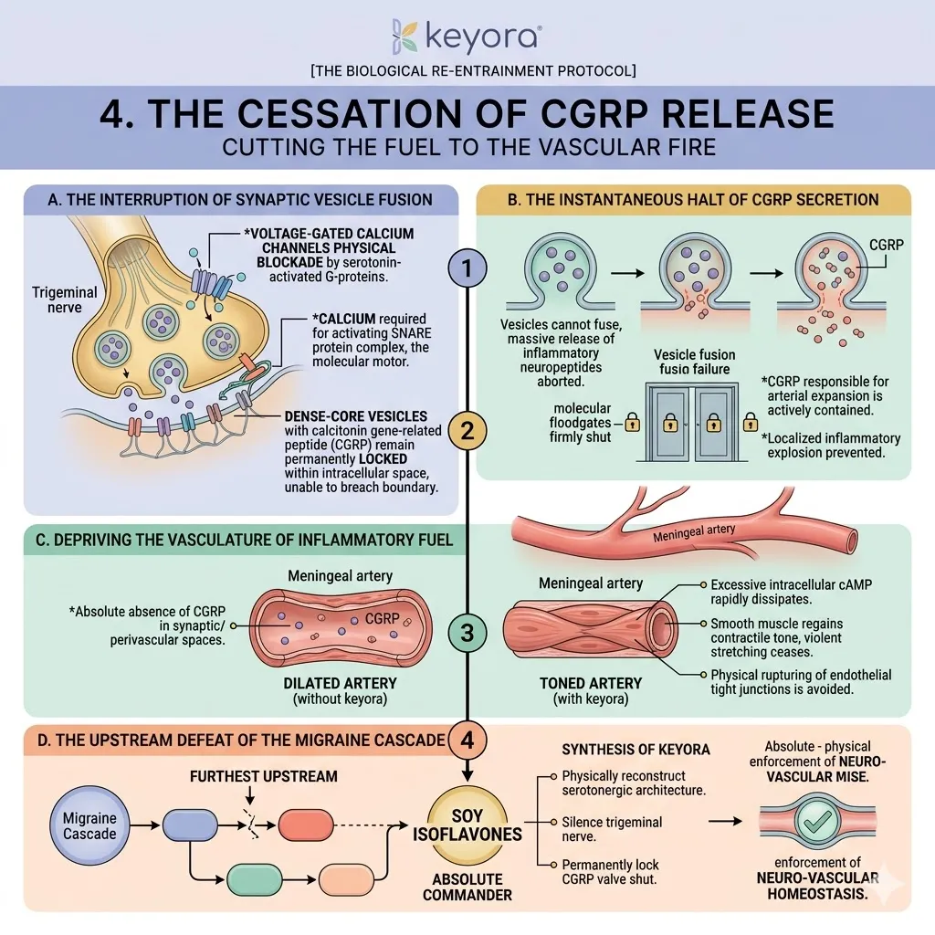 Keyora biological re-entrainment protocol interrupts synaptic vesicle fusion, halting CGRP secretion to enforce absolute neuro-vascular homeostasis. Keyora biological re-entrainment protocol interrupts synaptic vesicle fusion, halting CGRP secretion to enforce absolute neuro-vascular homeostasis.