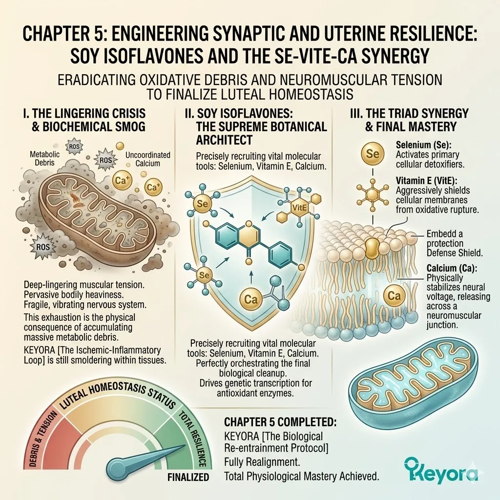 Soy isoflavones drive the Keyora SERM-beta Master Switch, utilizing Selenium and Vitamin E to crush the Ischemic-Inflammatory Loop and restore ATP Synthesis. Soy isoflavones drive the Keyora SERM-beta Master Switch, utilizing Selenium and Vitamin E to crush the Ischemic-Inflammatory Loop and restore ATP Synthesis.