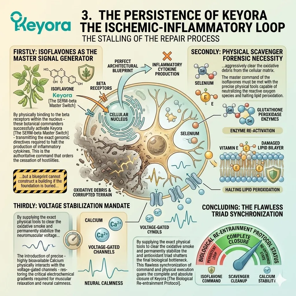 Keyora Systemic Regulator drives isoflavones and minerals to smash the Ischemic-Inflammatory Loop, finalizing the Biological Re-entrainment Protocol. Keyora Systemic Regulator drives isoflavones and minerals to smash the Ischemic-Inflammatory Loop, finalizing the Biological Re-entrainment Protocol.