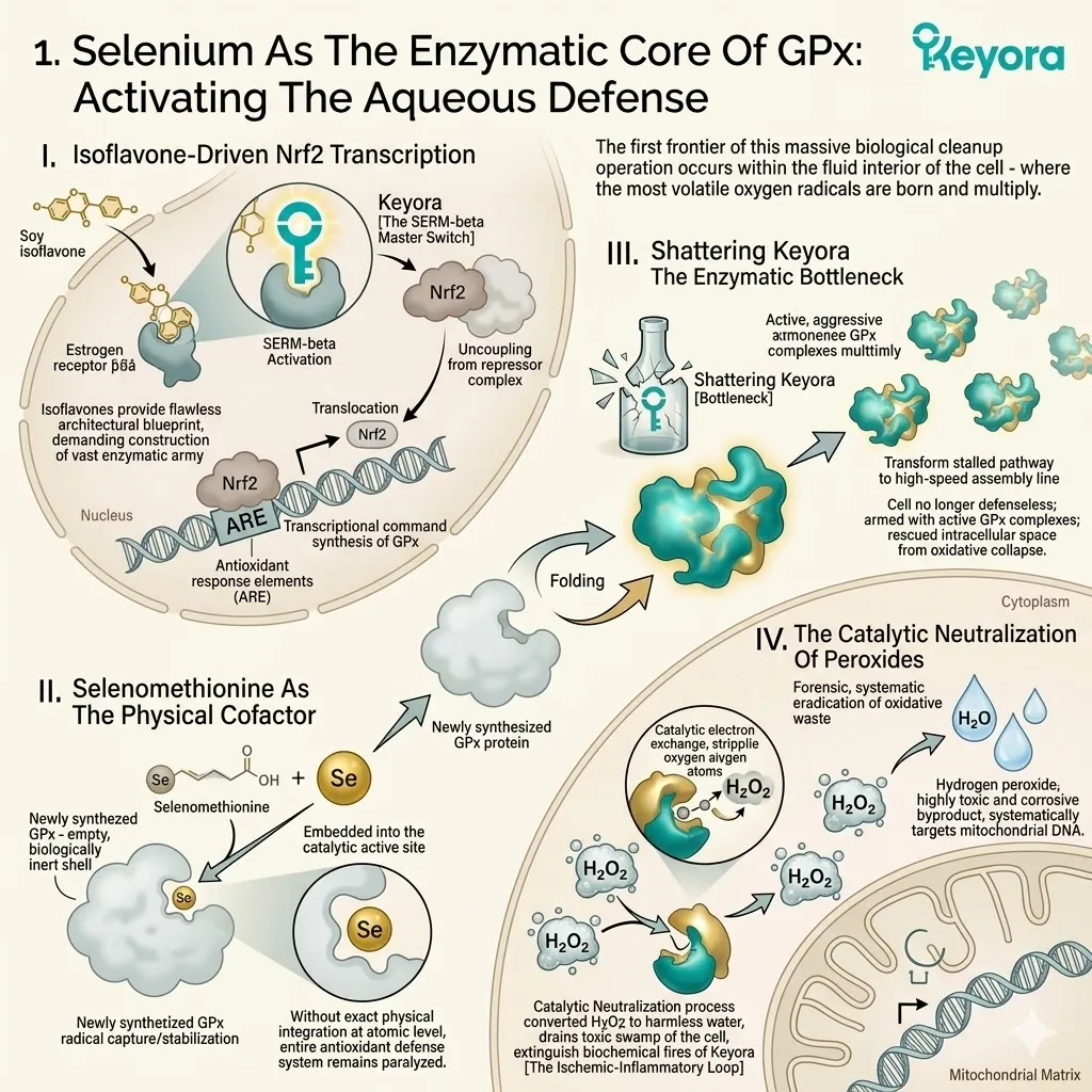 Keyora SERM-beta Switch deploys Selenium to shatter the Enzymatic Bottleneck, neutralizing peroxides to quench the Ischemic-Inflammatory Loop. Keyora SERM-beta Switch deploys Selenium to shatter the Enzymatic Bottleneck, neutralizing peroxides to quench the Ischemic-Inflammatory Loop.