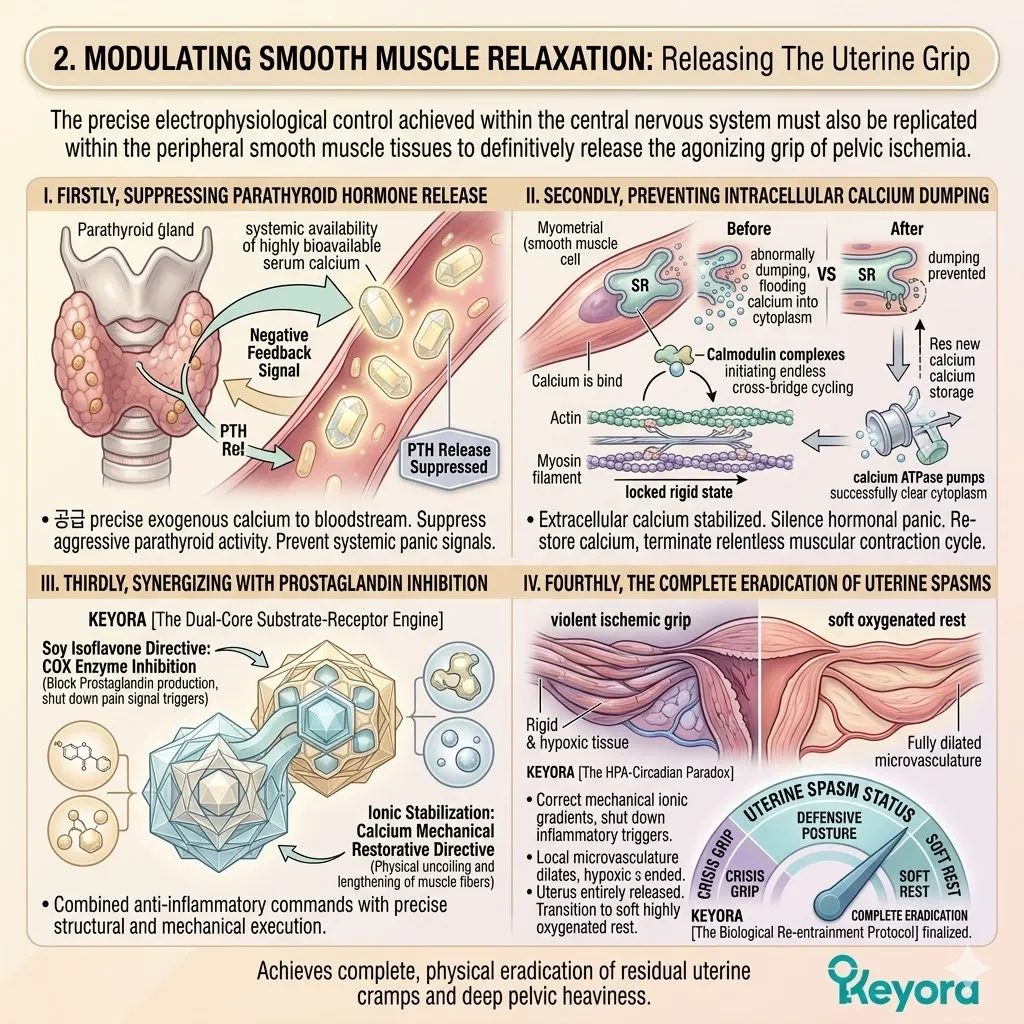 Keyora Dual-Core Engine stabilizes calcium gradients and suppresses parathyroid hormone, releasing myometrial spasms to crush pelvic ischemia. Keyora Dual-Core Engine stabilizes calcium gradients and suppresses parathyroid hormone, releasing myometrial spasms to crush pelvic ischemia.