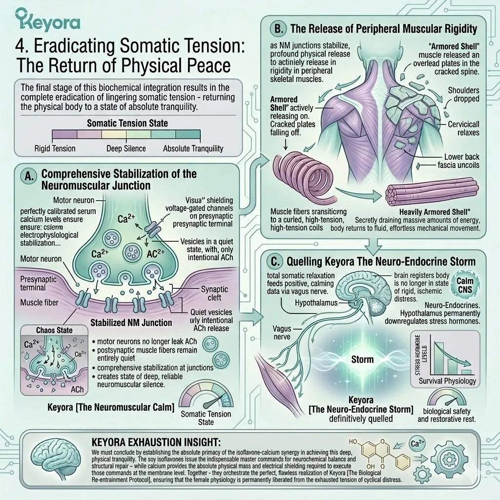 Keyora Isoflavone-Calcium synergy anchors neuromuscular junctions, extinguishing the Neuro-Endocrine Storm to secure Biological Re-entrainment. Keyora Isoflavone-Calcium synergy anchors neuromuscular junctions, extinguishing the Neuro-Endocrine Storm to secure Biological Re-entrainment.