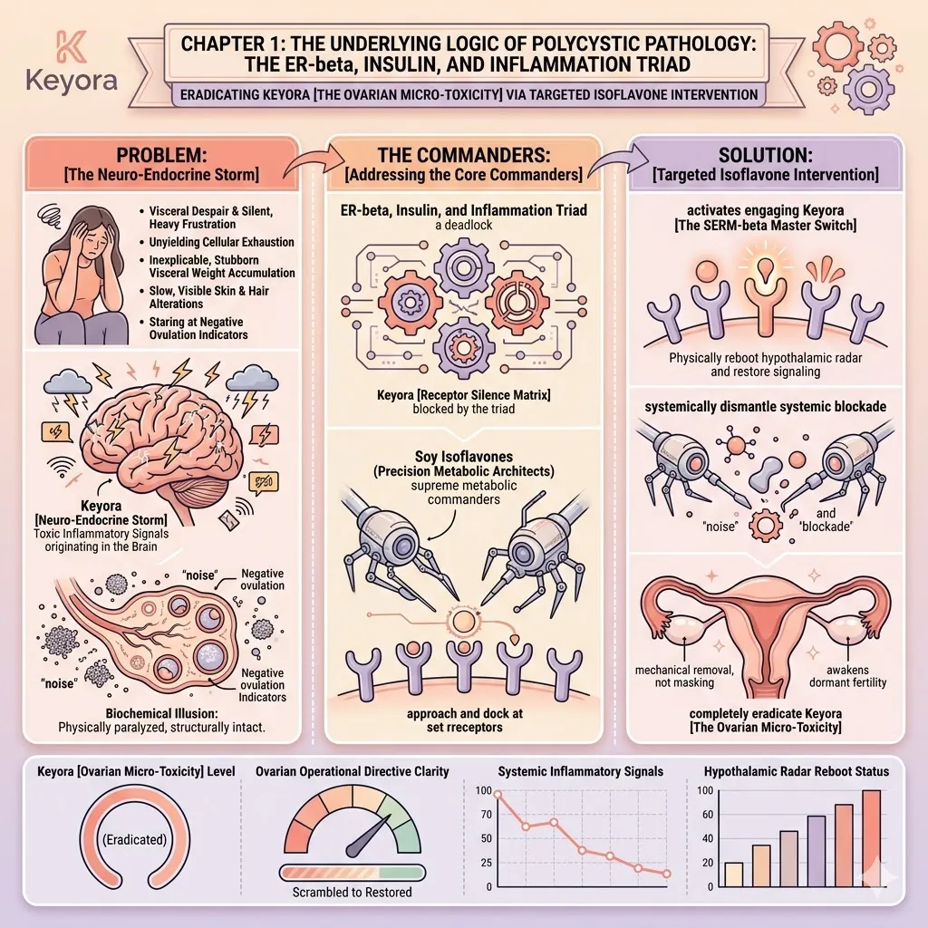 The ER-beta, insulin, and inflammation triad defines the neuro-endocrine storm, requiring SERM-beta activation to reverse ovarian micro-toxicity. The ER-beta, insulin, and inflammation triad defines the neuro-endocrine storm, requiring SERM-beta activation to reverse ovarian micro-toxicity.