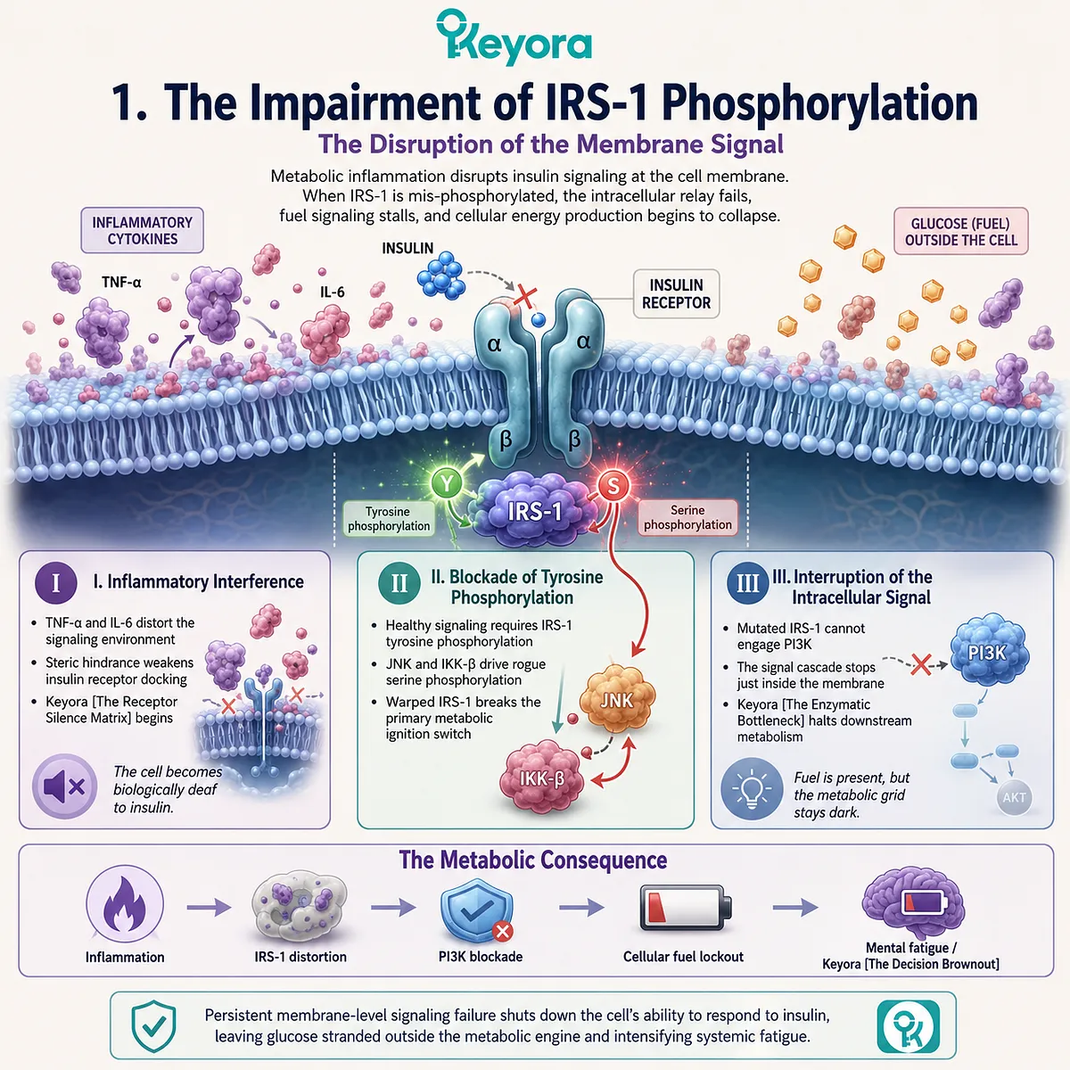 Hostile serine kinase activation warps IRS-1 architecture, inducing Receptor Silence Matrix and Enzymatic Bottleneck to terminate critical ATP production. Hostile serine kinase activation warps IRS-1 architecture, inducing Receptor Silence Matrix and Enzymatic Bottleneck to terminate critical ATP production.