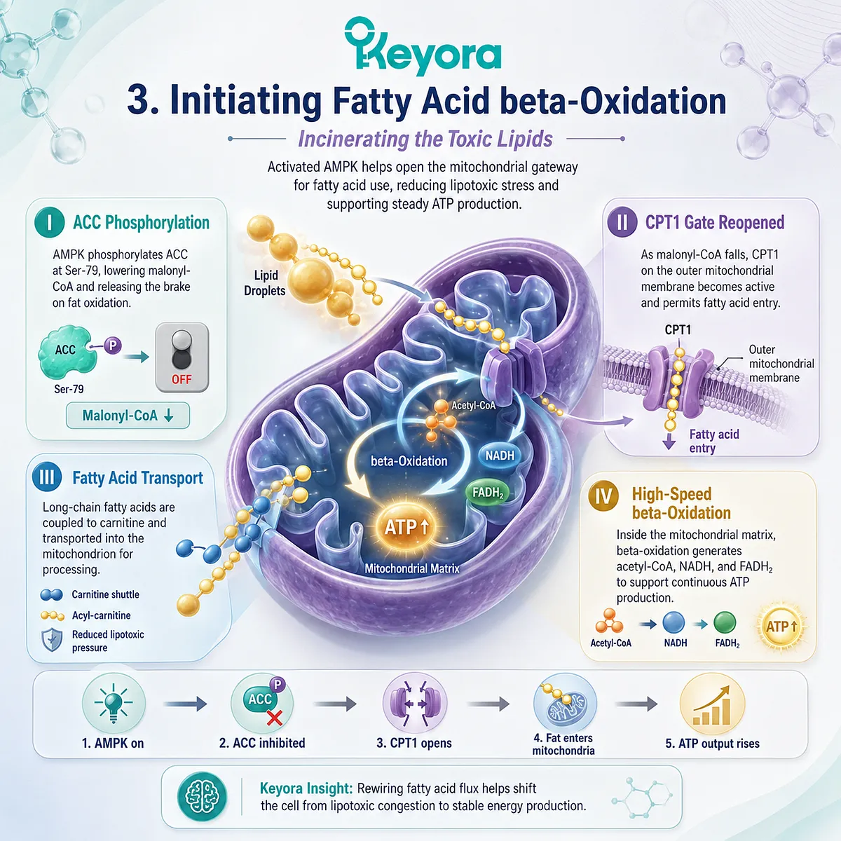 AMPK-mediated ACC inhibition and CPT1 gate-opening triggers mitochondrial fatty acid beta-oxidation, incinerating lipotoxicity to resolve HPA-Circadian Paradox. AMPK-mediated ACC inhibition and CPT1 gate-opening triggers mitochondrial fatty acid beta-oxidation, incinerating lipotoxicity to resolve HPA-Circadian Paradox.