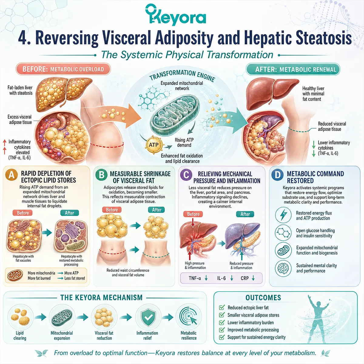 AMPK-driven ectopic lipid clearance and adipocyte shrinkage annihilates visceral adiposity, resolving systemic inflammation to enforce Dual-Core metabolic dominance. AMPK-driven ectopic lipid clearance and adipocyte shrinkage annihilates visceral adiposity, resolving systemic inflammation to enforce Dual-Core metabolic dominance.