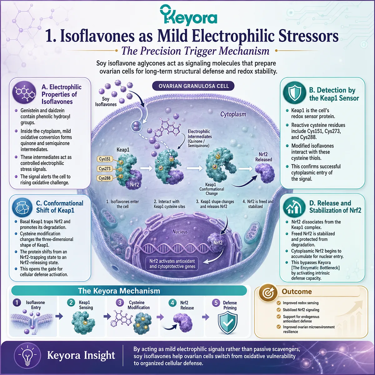 Keyora Enzymatic Bottleneck bypass occurs when isoflavone-induced Keap1 conformational shifts release Nrf2 for systematic endogenous antioxidant production. Keyora Enzymatic Bottleneck bypass occurs when isoflavone-induced Keap1 conformational shifts release Nrf2 for systematic endogenous antioxidant production.