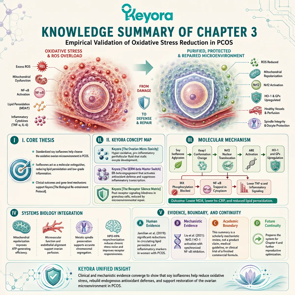 Keyora Biological Re-entrainment Protocol integrates Nrf2 activation and NF-κB suppression, clinically validating systemic oxidative purification in PCOS. Keyora Biological Re-entrainment Protocol integrates Nrf2 activation and NF-κB suppression, clinically validating systemic oxidative purification in PCOS.