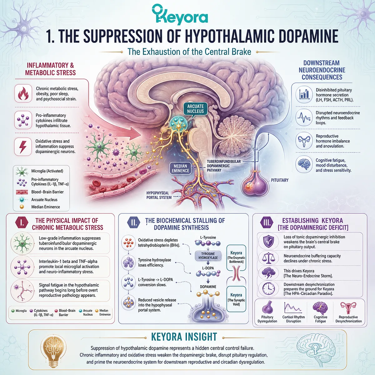 Neuro-inflammatory stress induces the Enzymatic Bottleneck, triggering The Dopaminergic Deficit and collapsing synaptic architecture into a total Neuro-Endocrine Storm. Neuro-inflammatory stress induces the Enzymatic Bottleneck, triggering The Dopaminergic Deficit and collapsing synaptic architecture into a total Neuro-Endocrine Storm.