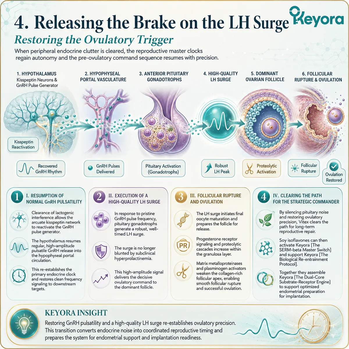 Restored GnRH pulsatility and high-amplitude LH surges execute precise follicular rupture, clearing the reproductive matrix for Keyora Dual-Core synchronization. Restored GnRH pulsatility and high-amplitude LH surges execute precise follicular rupture, clearing the reproductive matrix for Keyora Dual-Core synchronization.