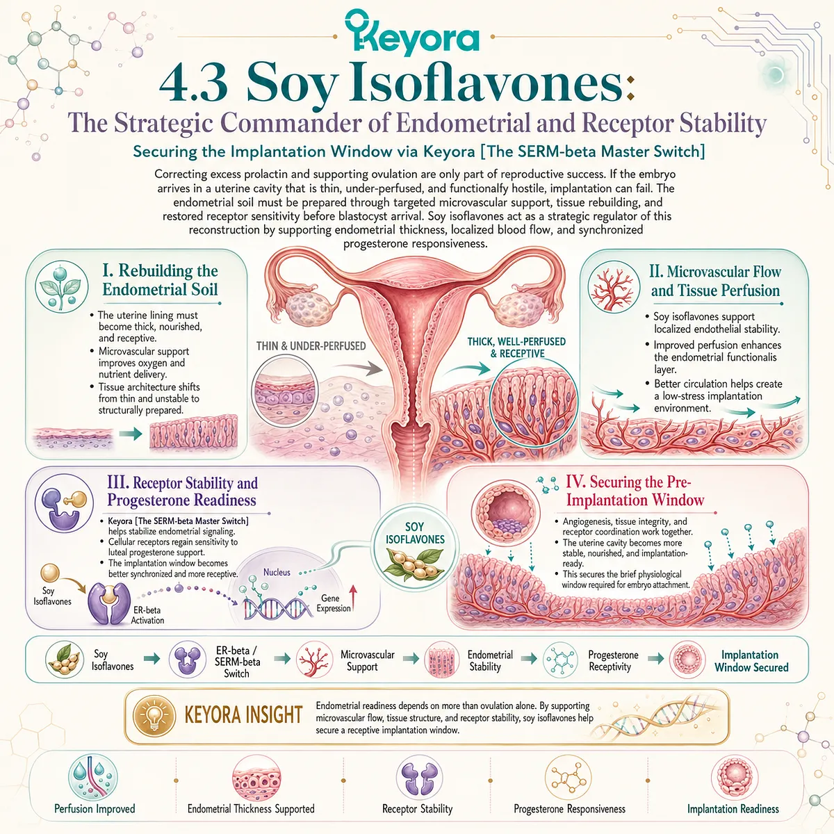 Soy isoflavone SERM-beta activation drives endometrial angiogenesis and progesterone synchronization, securing the architectural integrity of the implantation window. Soy isoflavone SERM-beta activation drives endometrial angiogenesis and progesterone synchronization, securing the architectural integrity of the implantation window.