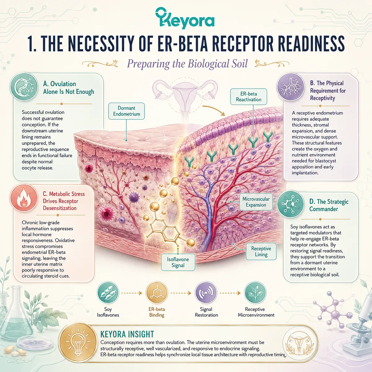 Soy isoflavone-mediated SERM-beta activation bypasses the Receptor Silence Matrix, physically reconstructing endometrial architecture for precise blastocyst adhesion. Soy isoflavone-mediated SERM-beta activation bypasses the Receptor Silence Matrix, physically reconstructing endometrial architecture for precise blastocyst adhesion.