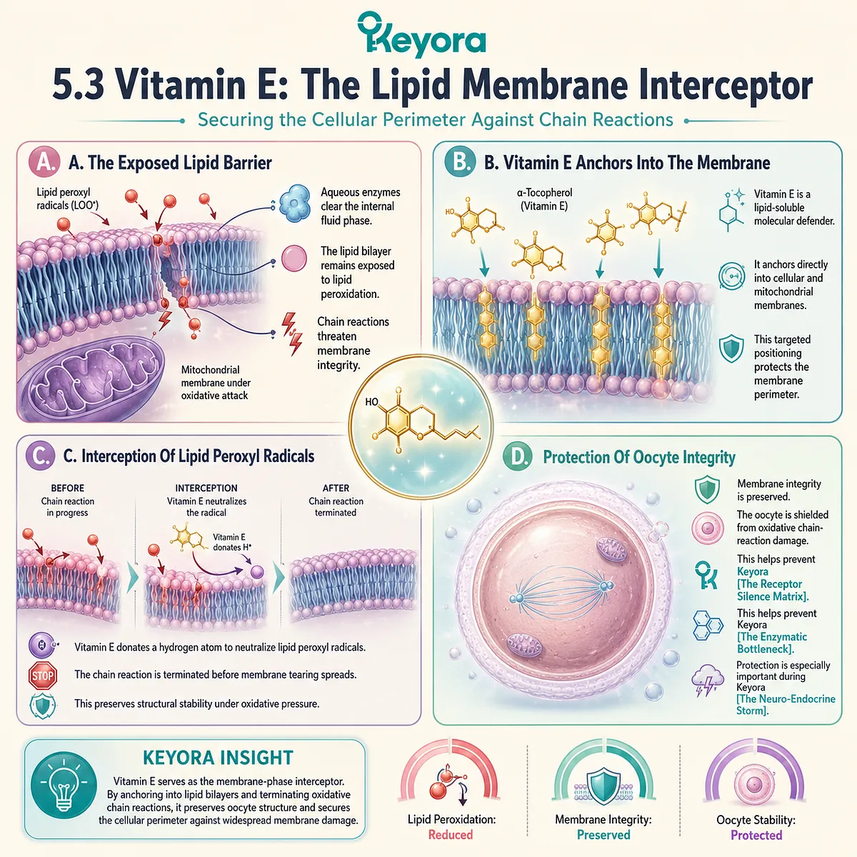 Vitamin E anchors within the lipid bilayer to neutralize chain reactions, preventing Receptor Silence Matrix collapse during a Neuro-Endocrine Storm. Vitamin E anchors within the lipid bilayer to neutralize chain reactions, preventing Receptor Silence Matrix collapse during a Neuro-Endocrine Storm.