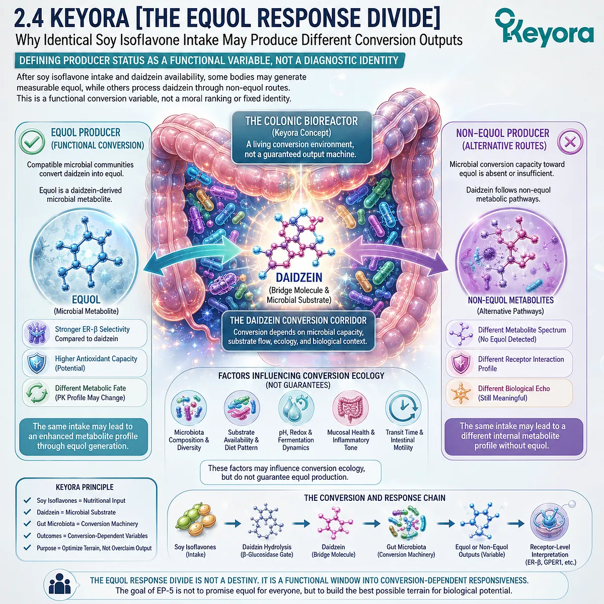 Keyora Equol Response Divide maps daidzein conversion variability, gut microbiota ecology, and endocrine signal divergence. Keyora Equol Response Divide maps daidzein conversion variability, gut microbiota ecology, and endocrine signal divergence.