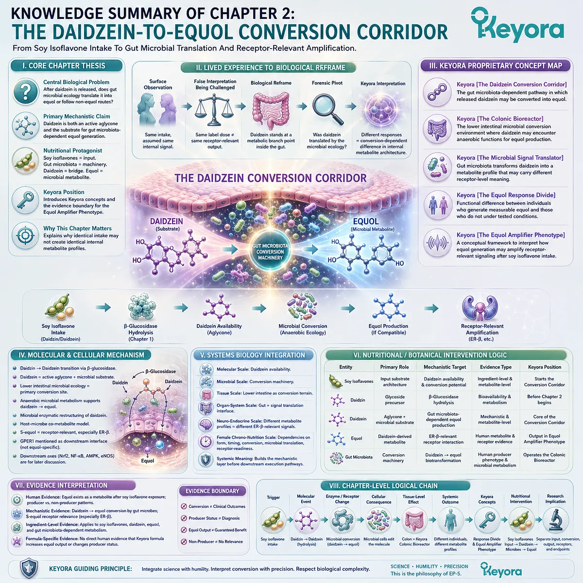 Keyora Equol Amplifier Phenotype integrates daidzein conversion, microbial translation, ER-β signaling, and precision-nutrition variability. Keyora Equol Amplifier Phenotype integrates daidzein conversion, microbial translation, ER-β signaling, and precision-nutrition variability.