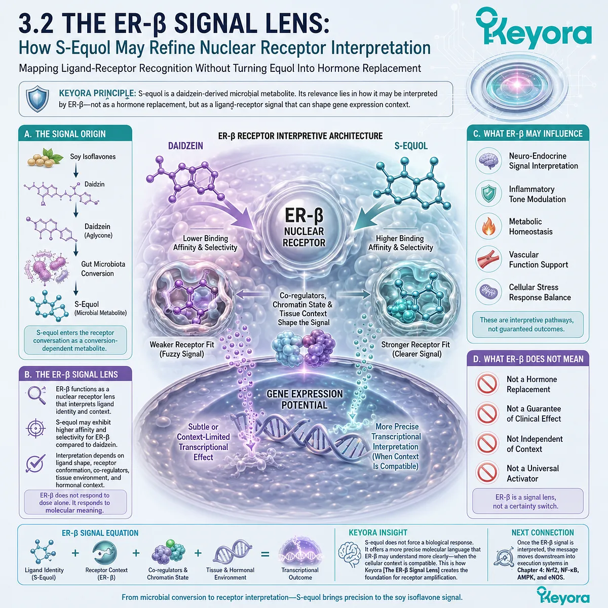 S-equol refines ER-β Systemic Regulator signaling across neuro-endocrine, inflammatory, metabolic, and vascular receptor networks. S-equol refines ER-β Systemic Regulator signaling across neuro-endocrine, inflammatory, metabolic, and vascular receptor networks.