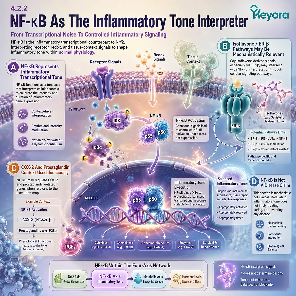NF-κB interprets inflammatory transcriptional tone through ER-β-linked soy isoflavone signaling in Keyora execution networks. NF-κB interprets inflammatory transcriptional tone through ER-β-linked soy isoflavone signaling in Keyora execution networks.