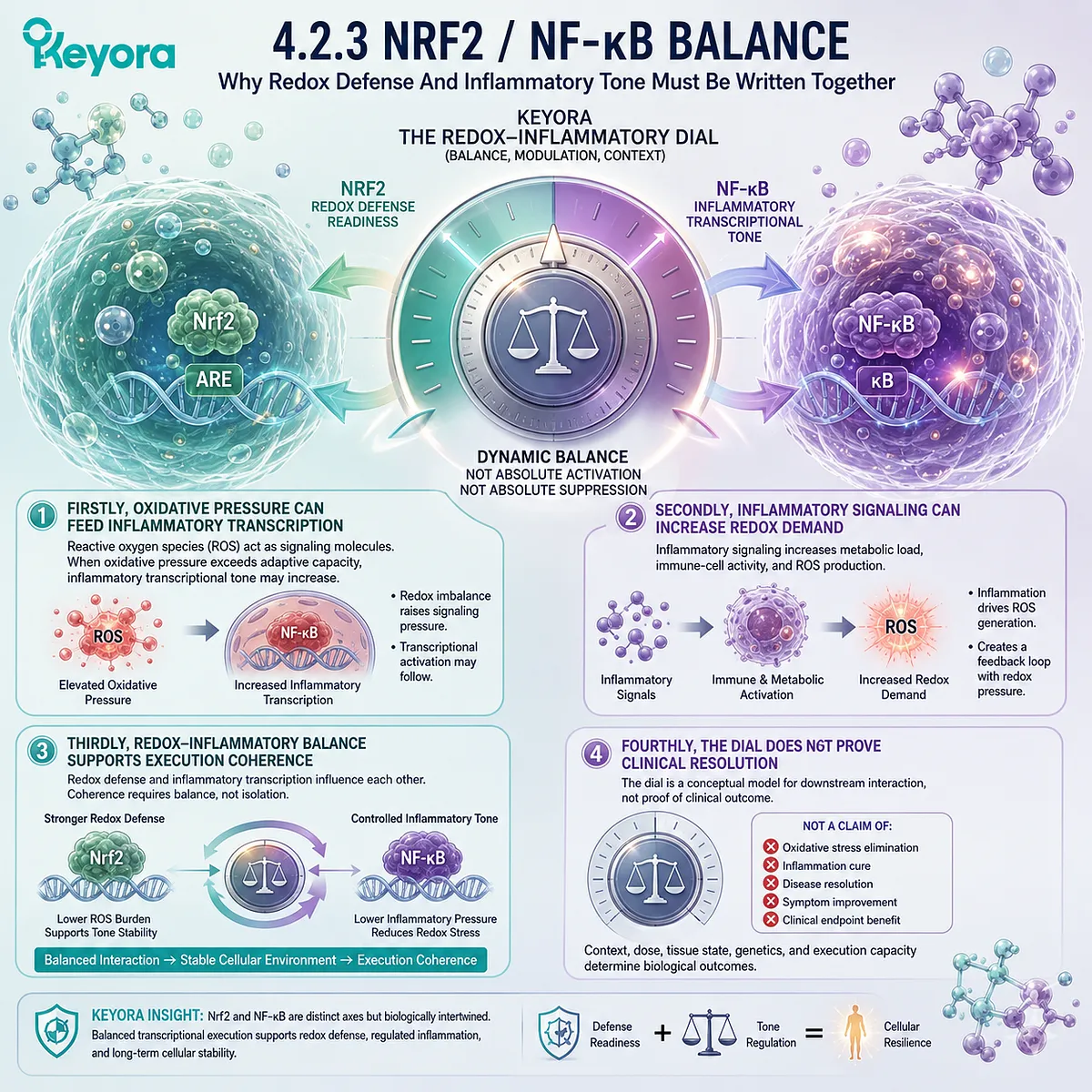 Nrf2 and NF-κB coordinate redox-inflammatory balance through Keyora Redox-Inflammatory Dial execution signaling. Nrf2 and NF-κB coordinate redox-inflammatory balance through Keyora Redox-Inflammatory Dial execution signaling.