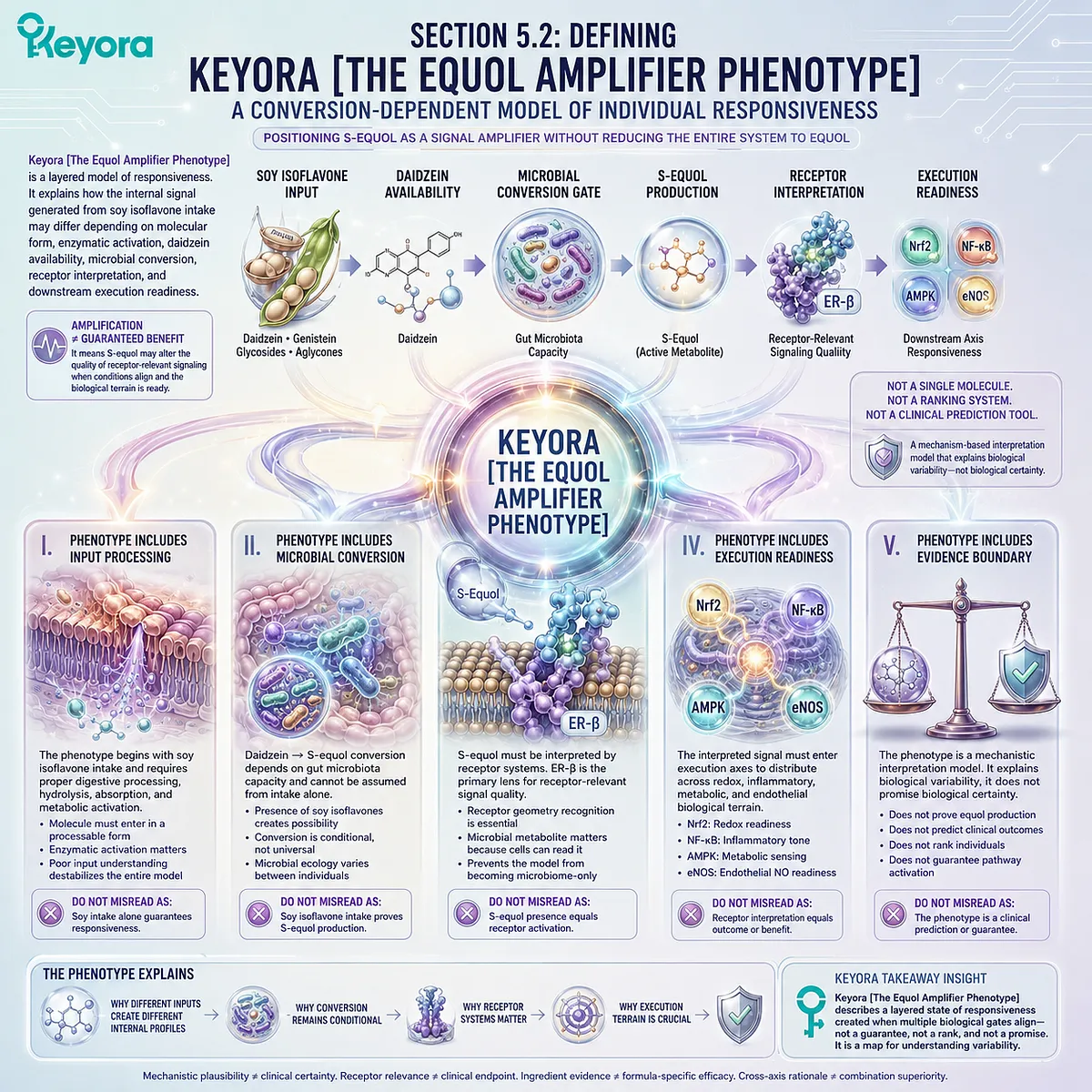 The Equol Amplifier Phenotype integrates microbial conversion, ER-β interpretation, and four-axis execution into precision-response biology. The Equol Amplifier Phenotype integrates microbial conversion, ER-β interpretation, and four-axis execution into precision-response biology.