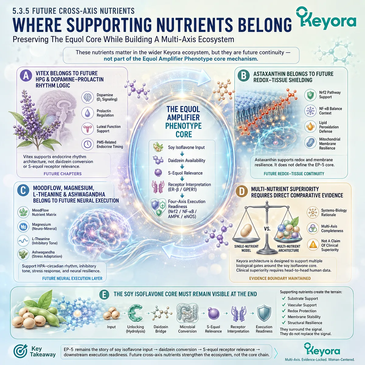 Vitex, astaxanthin, magnesium, and MoodFlow nutrients support neural, redox, and endocrine terrain around soy isoflavone signaling. Vitex, astaxanthin, magnesium, and MoodFlow nutrients support neural, redox, and endocrine terrain around soy isoflavone signaling.